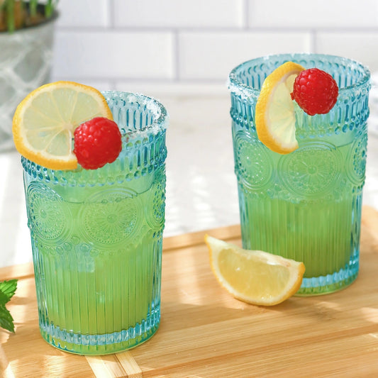Vintage Textured Aqua Blue Drinking Glasses Set of 6
