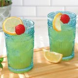 Vintage Textured Aqua Blue Drinking Glasses Set of 6