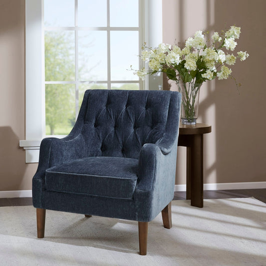 Armed Accent Chair with Tufted Back, Navy Blue