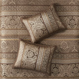 5 Piece Reversible Jacquard Bedspread Set, Brown/Gold