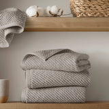 6pcs 100% Cotton Quick-Dry Ribbed Towel Set, Grey