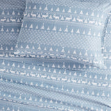 Cotton Flannel Winter Sheet Set, Winter Forest Blue