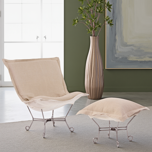 Scroll Puff Chair Linen Slub Natural Titanium Frame