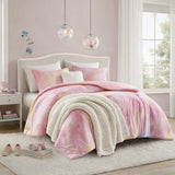 Watercolor Tie Dye Comforter Set with Throw Pillow, Pink