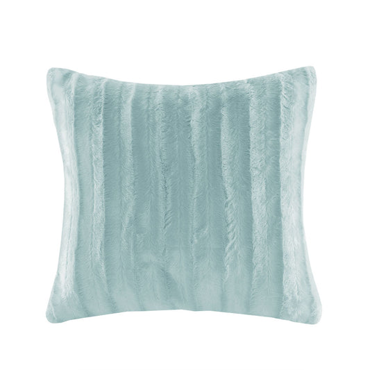Ultra-Soft Plush Long Fur Throw Pillow and Blanket, Blue