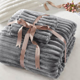 300GSM Fluffy Ribbed Plush Comforter Set,Gray