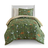 Wholesale Forest Animals 5-Piece Plush Reversible Comforter Set, Green