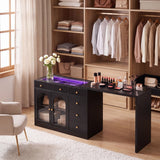Rotatable L-Shaped Vanity Desk with Led Light, Double Arched