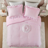 Soft Ruffled Gingham Comforter Set, Pink