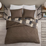 3 Piece Reversible Patchwork Printed Quilt Set, Black/Brown