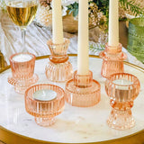 Rose Gold Ribbed Glass Candle Holders Set of 6