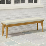 Backless Patio Bench, Acacia Wood Dining Bench with Cushion