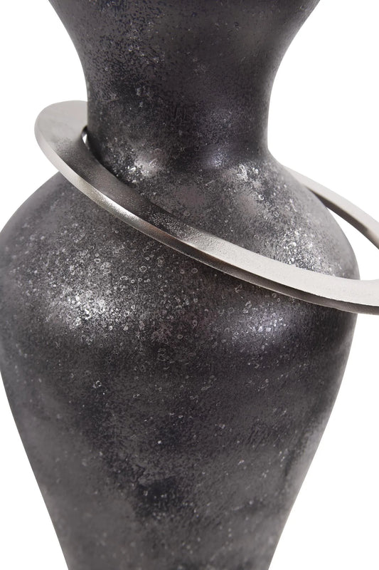 Black Ore Glass Vase with metal accent - Large