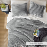 300GSM Fluffy Ribbed Plush Comforter Set,Gray