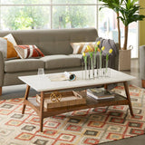 Midcentury Pecan Wood Coffee Table with Bottom Shelf