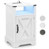 Led Nightstand with Charging Station, Wooden Side Table