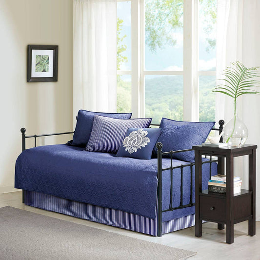 6 Piece Reversible Cottage Daybed Cover Set, Navy