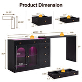 Rotatable L-Shaped Vanity Desk with Led Light, Double Arched
