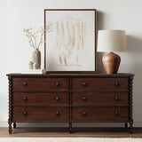 70"W 6-Drawer Large Spindle Wood Dresser, Morocco Brown *