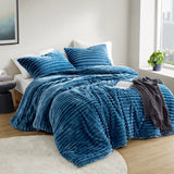 300GSM Fluffy Ribbed Plush Comforter Set,Blue