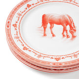 Blue Stallion Red White Farm Dinner Plates Set of 4