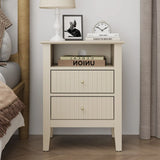 Fluted Nightstand with 2 Drawers, Modern Wooden Sofa Table