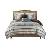 5 Piece Medallion Reversible Jacquard Quilt Set, Blue