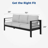 Patio Furniture Aluminum Sofa, 3 Seats Couch, Light Gray