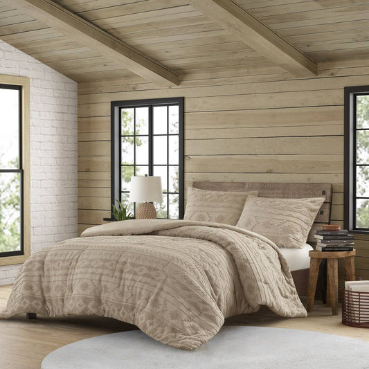 Chenille Tufted Jacquard Oversized Comforter Set, Tan