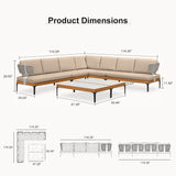 PURPLE LEAF Sicilia L-Shaped Modular Outdoor Sectional with Sunbrella Khaki Cushions Flexible Layout for Poolside Casual Lounge