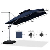 PURPLE LEAF Large Square Patio Cantilever Umbrella With Base for Garden Pool Porch