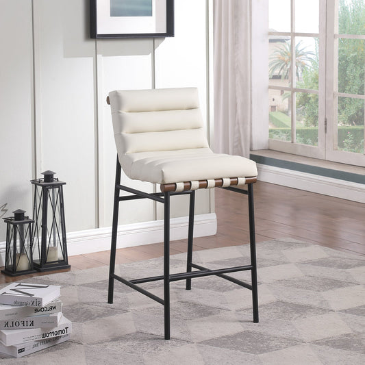 Burke Vegan Leather Bar Stool - Contemporary Design with Matte Black Frame and Walnut Wood Accent