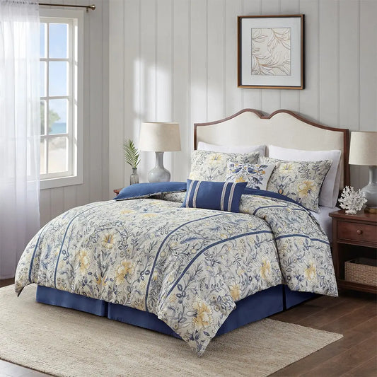 Wholesale Spring Floral Blue 6-Piece Comforter/5-Piece Duvet Set