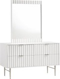 Modernist Engineered Wood Dresser with Sculptural Design and Gold Accents for Chic Interiors