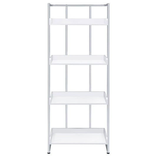 Ember 68-inch 4-shelf Bookshelf White High Gloss and Chrome