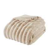 3 Piece Ultra Soft Faux Fur Ribbed Comforter Set, Taupe