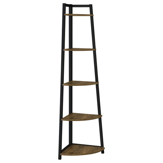 Jacksonville 63-inch 5-shelf Bookshelf Black and Aged Walnut