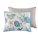 6 Piece Coastal Cotton Sateen Quilt Set, Aqua