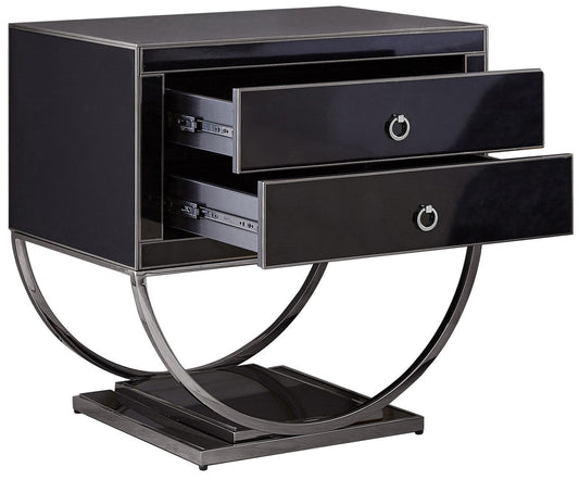Alyssa Contemporary Side Table with Chrome Trim and Dual Pedestal Base for Modern Living Rooms