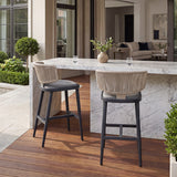 PURPLE LEAF Outdoor Bar Stools, All Weather Rattan and Aluminum Patio Bar Stool with Cushion for Indoor and Outdoor.