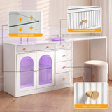 Rotatable L-Shaped Vanity Desk with Led Light, Double Arched