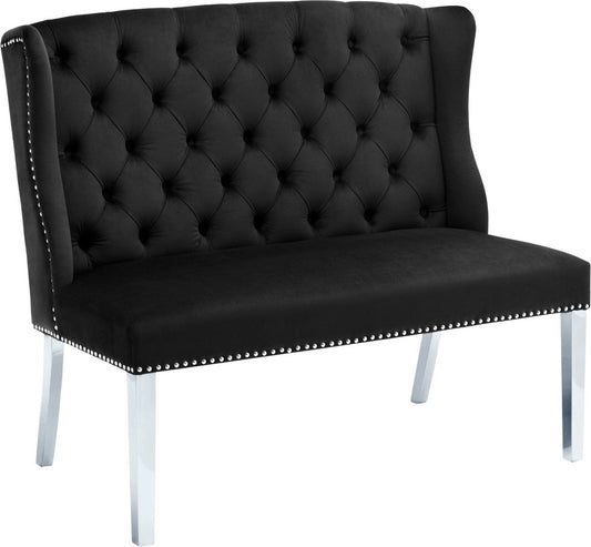 Suri Velvet Bench – Elegant Contemporary Settee with Chrome Legs and Button Tufting for Modern Spaces