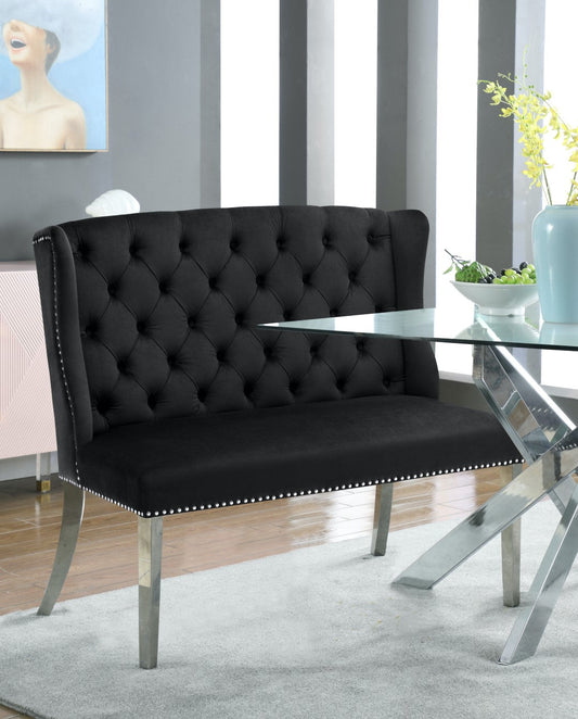 Suri Velvet Bench – Elegant Contemporary Settee with Chrome Legs and Button Tufting for Modern Spaces