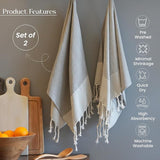 Gray Turkish Cotton Kitchen Towels Set of 2, 18"x40"