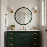 Santosh Round Glossy Hunter Green Scalloped Mirror