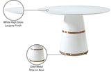 Hans Round White Lacquer Dining Table with Gold Stripes - Modern High Gloss Design for Any Space