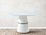 Hans Round White Lacquer Dining Table with Gold Stripes - Modern High Gloss Design for Any Space
