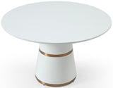 Hans Round White Lacquer Dining Table with Gold Stripes - Modern High Gloss Design for Any Space