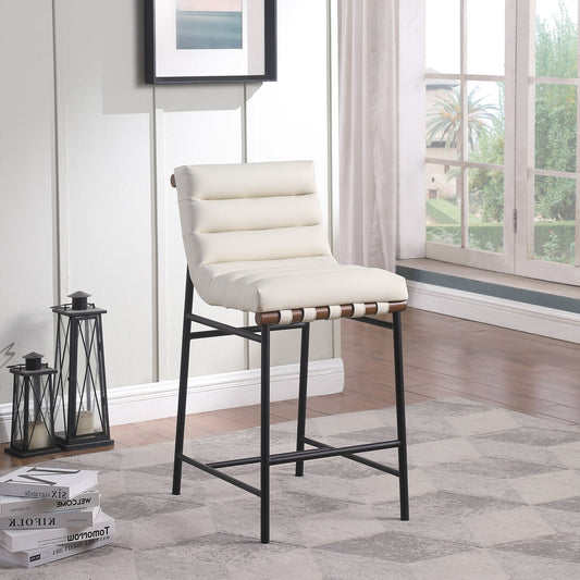 Burke Contemporary Counter Stool - Stylish Vegan Leather, Walnut Wood & Matte Black Frame Design