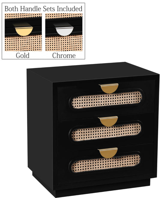 Cane Mid Century Night Stand with Natural Cane Drawers and Stylish Brass Handles for Your Bedroom